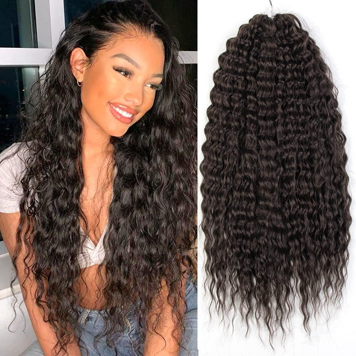 22 Zoll Häkelhaare dunkelbraun für Locs & Bohemian Waves