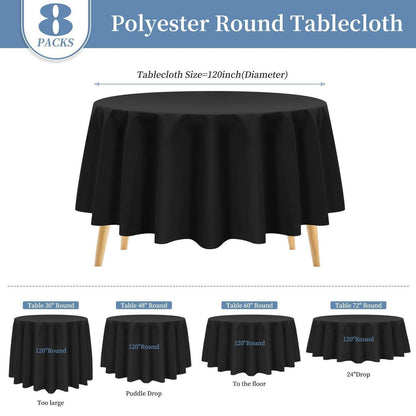 8x Schwarz Runde Tischdecke 305cm – Hochzeit, Party, Bankett