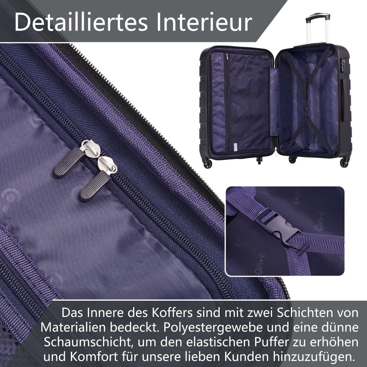 COOLIFE Mittelgroßer Trolley Koffer Dunkelblau 60L mit TSA-Schloss