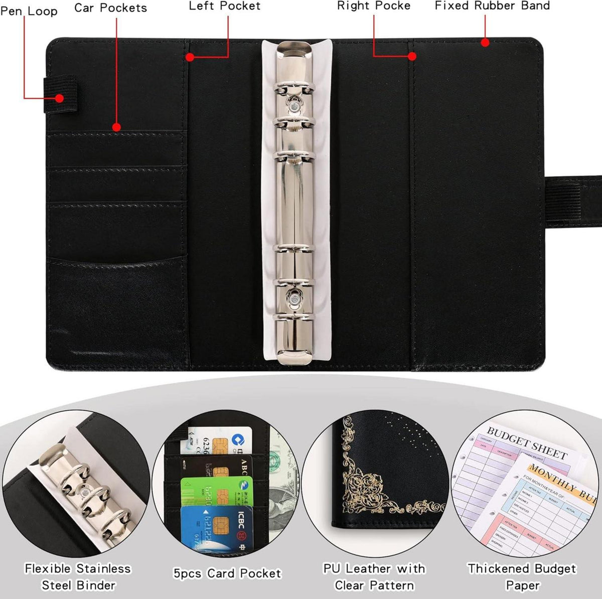 Budget Binder A6 Marmor PU Leder Geld Organizer Cash Umschläge