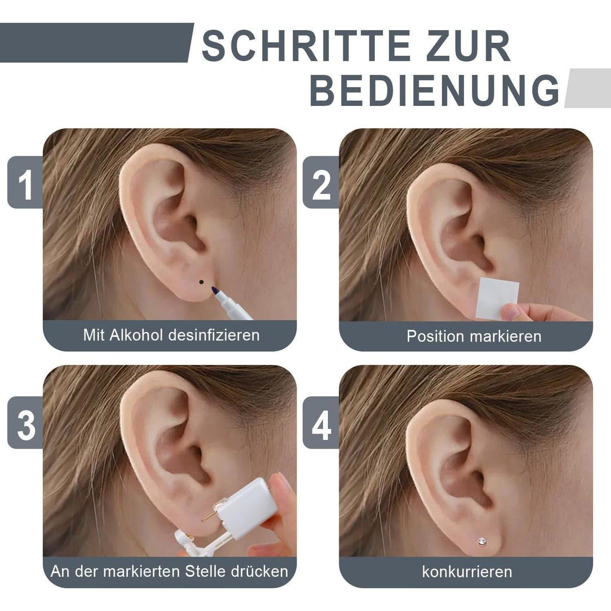 Ohrlochstechpistolen Set 6 Stück mit Ohrsteckern, steril, selbstpiercing