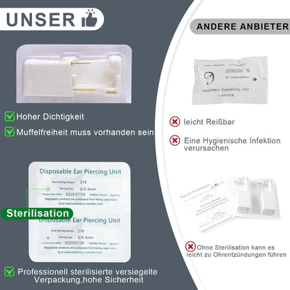 Ohrlochstechpistolen Set 6 Stück mit Ohrsteckern, steril, selbstpiercing