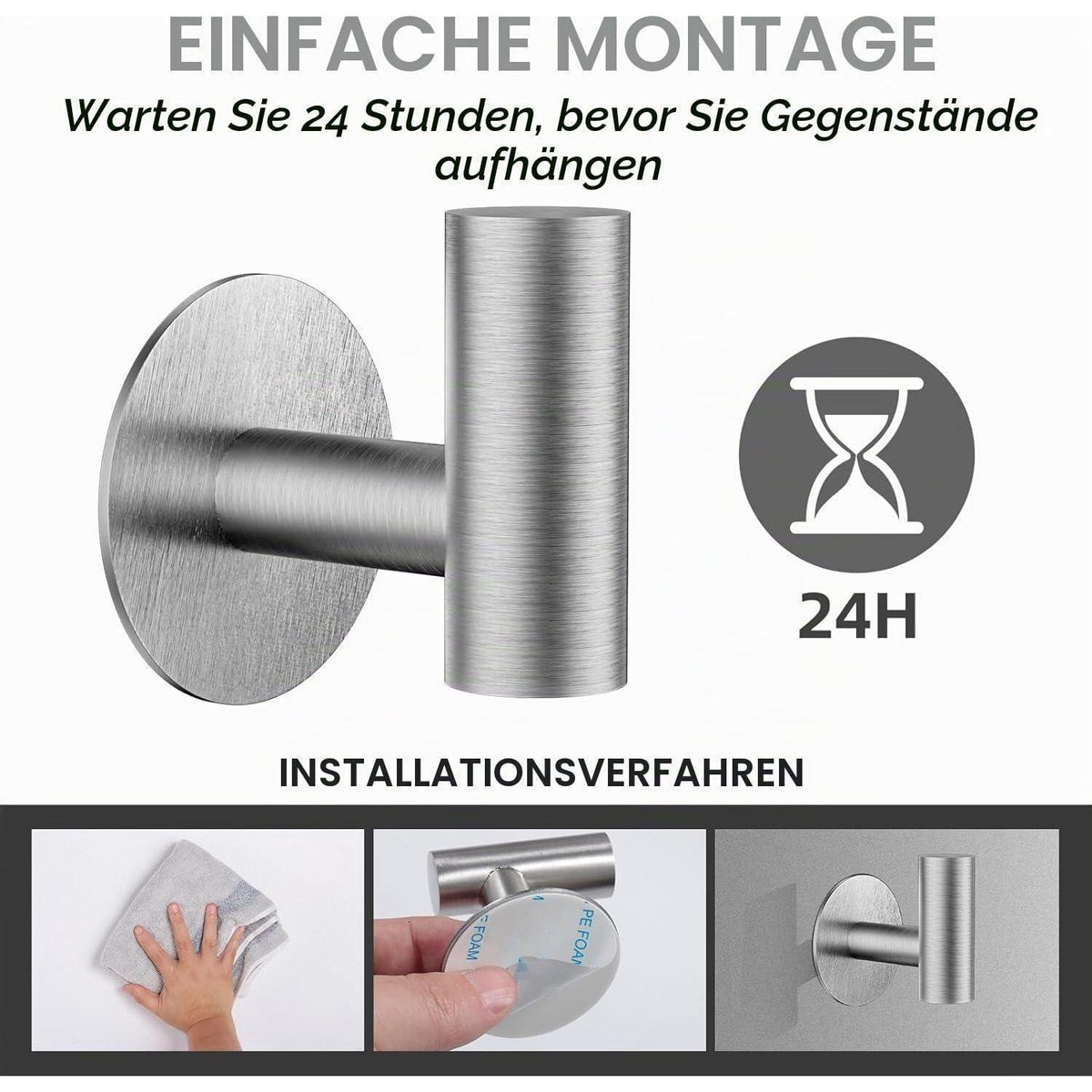 Handtuchhaken selbstklebend Edelstahl gebürstet Silber