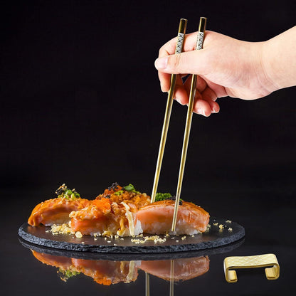 Edelstahl Essstäbchen Set mit Ständer - Goldenes Geschenk im Japan-Stil