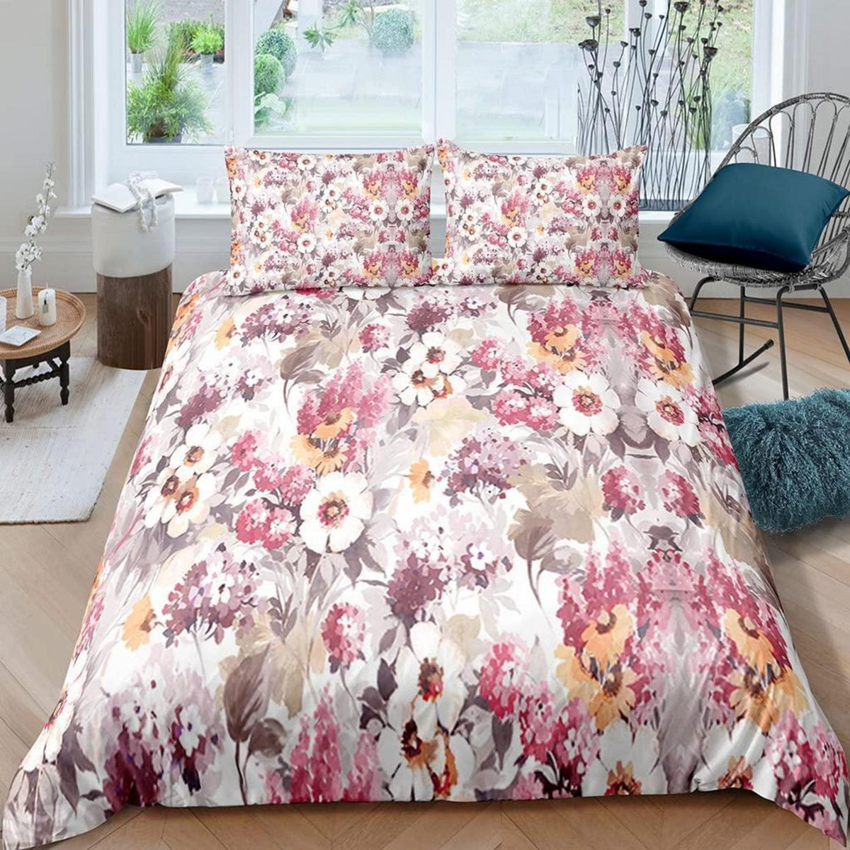 Kinder Bettwäsche Set Romantik Blumen 135x200 cm 4-teilig