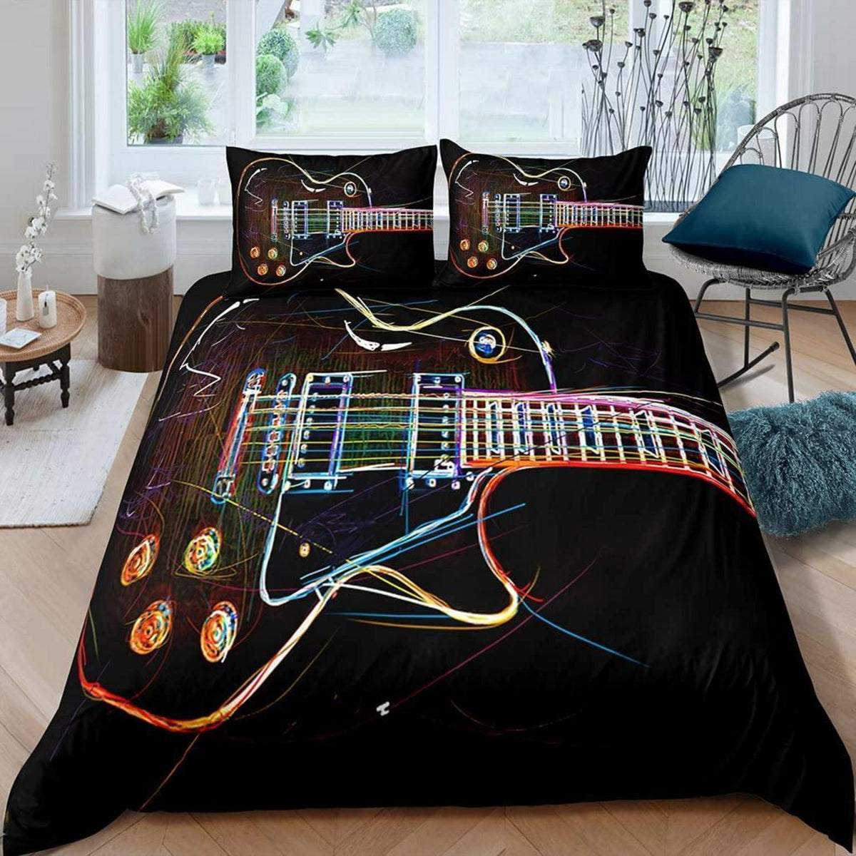 Teenager Bettwäsche Set Gitarre 200x200 cm 3-teilig Mikrofaser