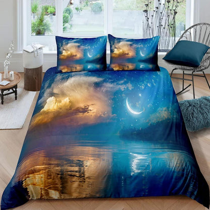 3-teiliges Bettwäsche-Set Mondsternenhimmel 220x240 cm Mikrofaser