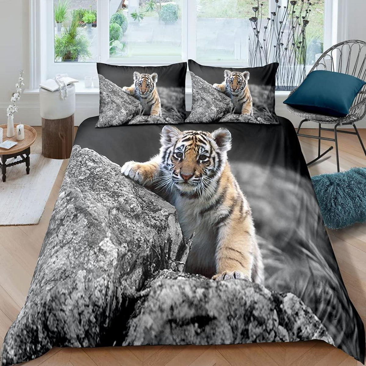 Kinder Bettwäsche Tiger 135x200 cm 4-teilig – Weiche Mikrofaser Bettwäsche