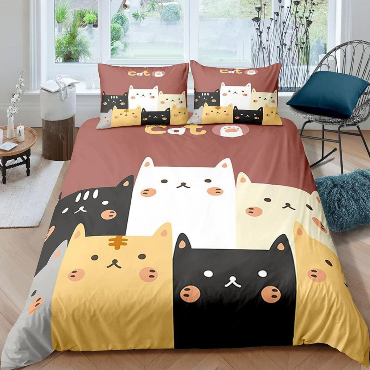 Kinder Bettwäsche Katze 135x200 cm 4-teilig Mikrofaser Bettbezug Set