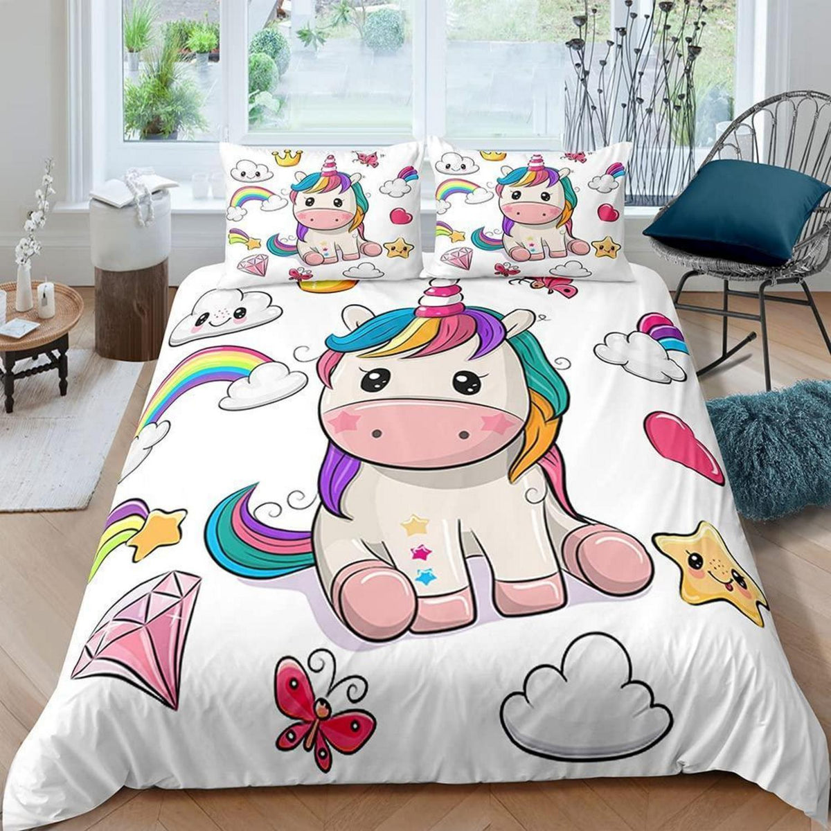 Kinder Bettwäsche Einhorn 155x220 cm 3-teilig – Weiche Mikrofaser Bettbezug