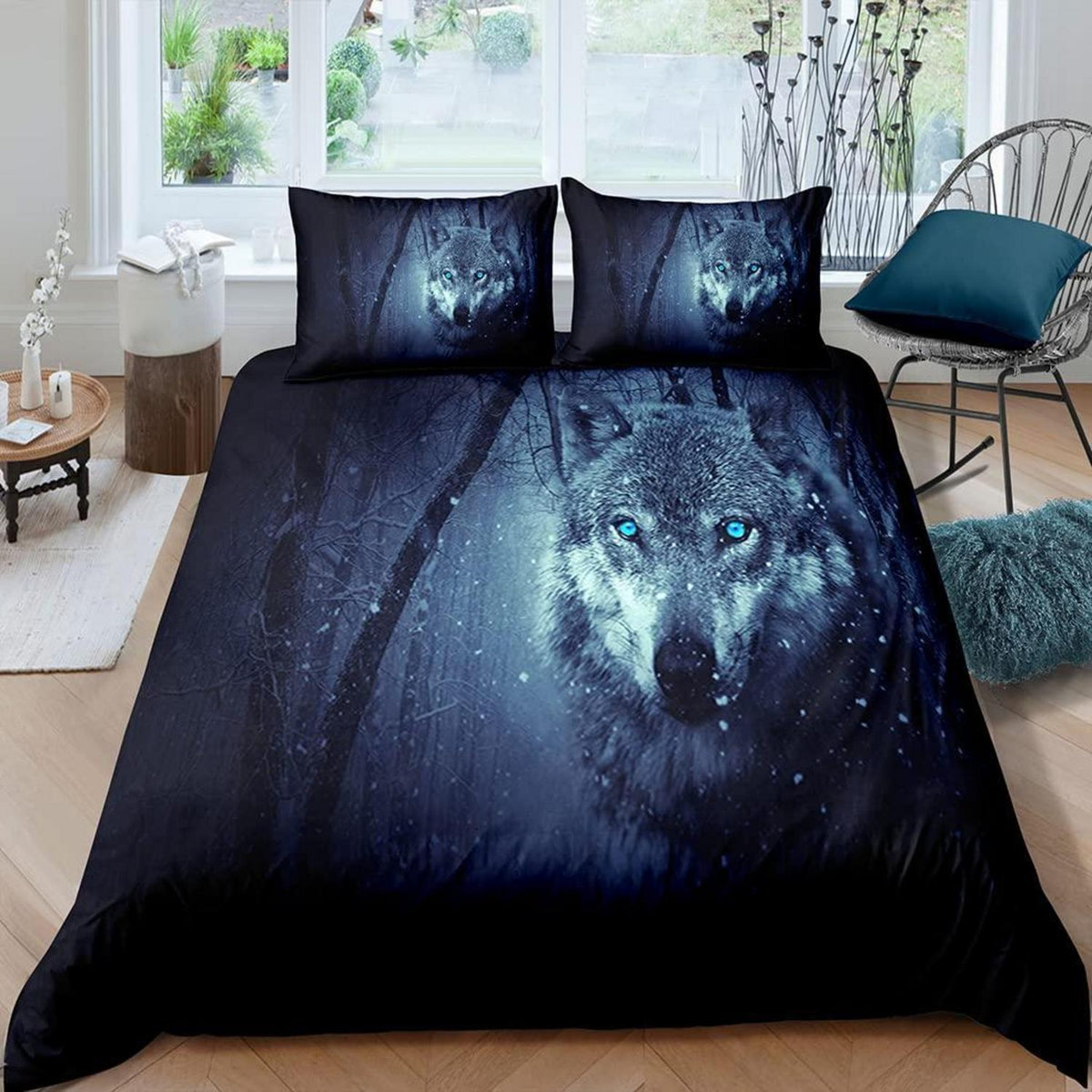Kinder Bettwäsche Wolf 155x220 cm 3-teilig – Weiche Mikrofaser Bettwäsche