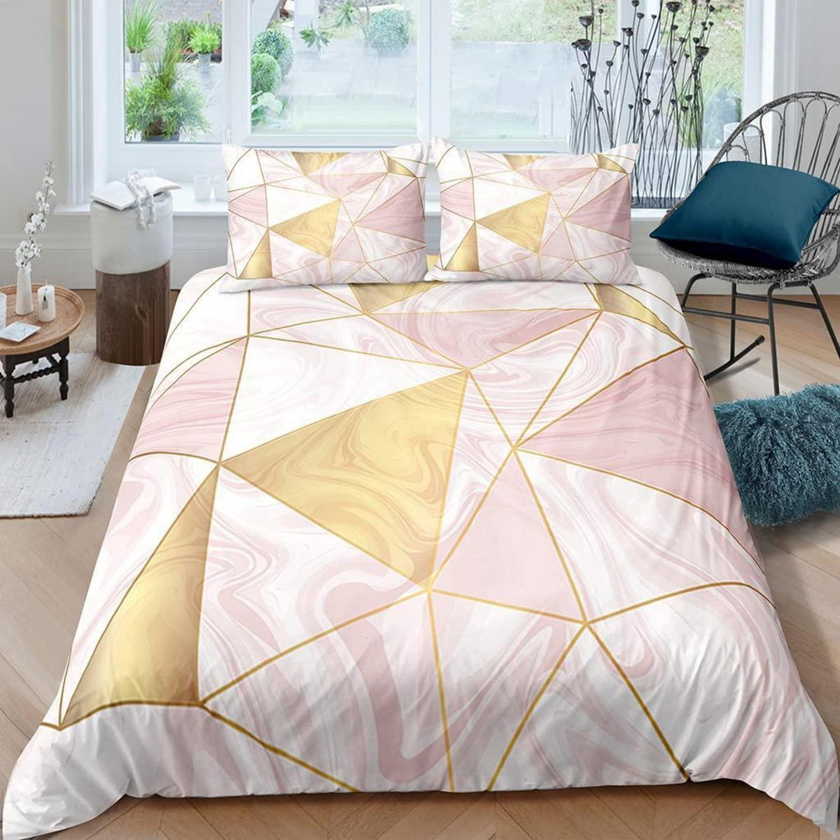 Kinder Bettwäsche Set Rosa Marmor 155x220 cm 3-teilig