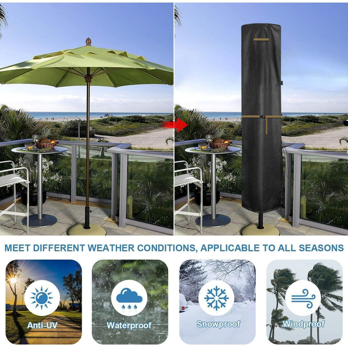 Ampelschirm Schutzhülle 240cm Wasserdicht UV-Beständig mit Stab
