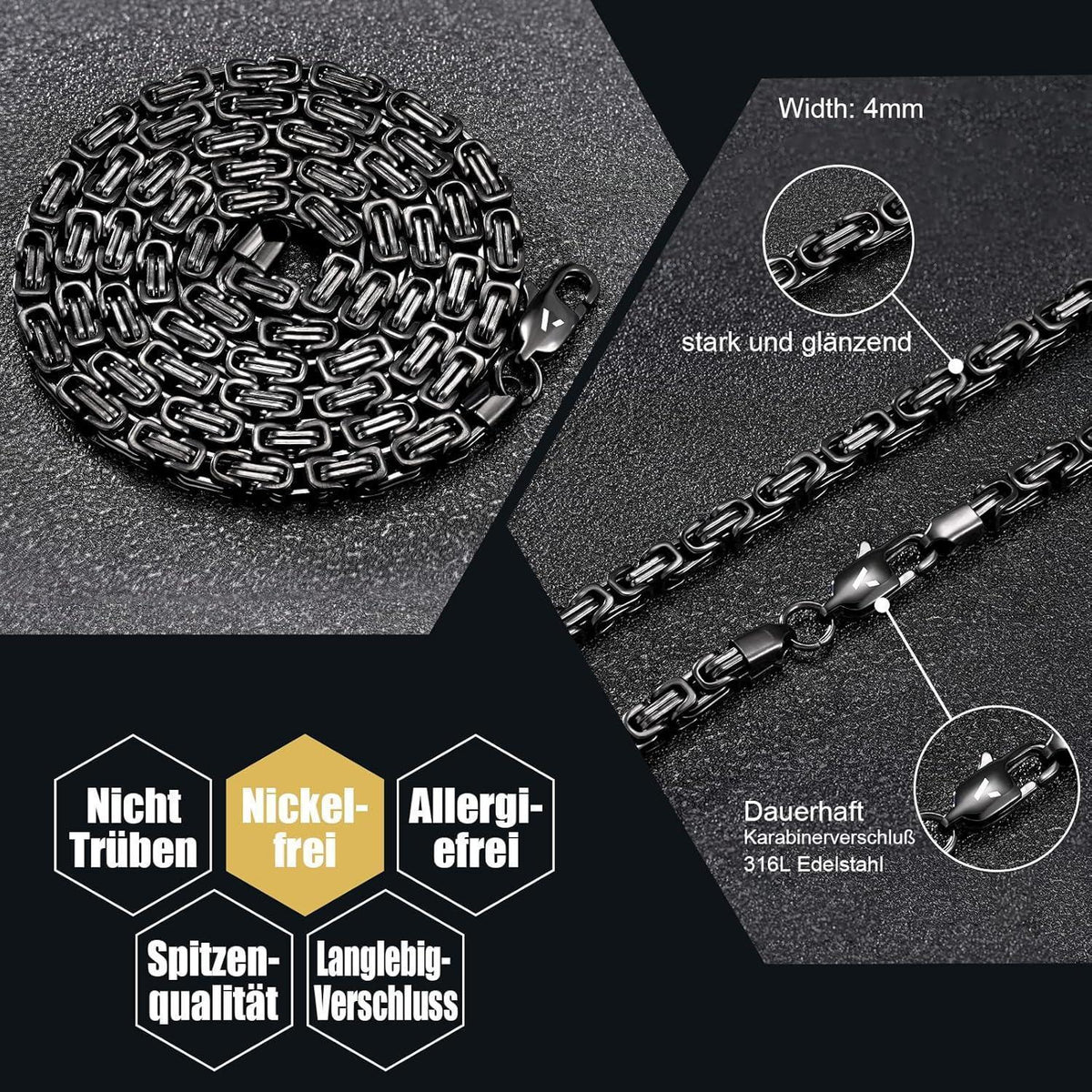 Königskette 4/6mm 18K Gold beschichtet Edelstahl Herren Damen