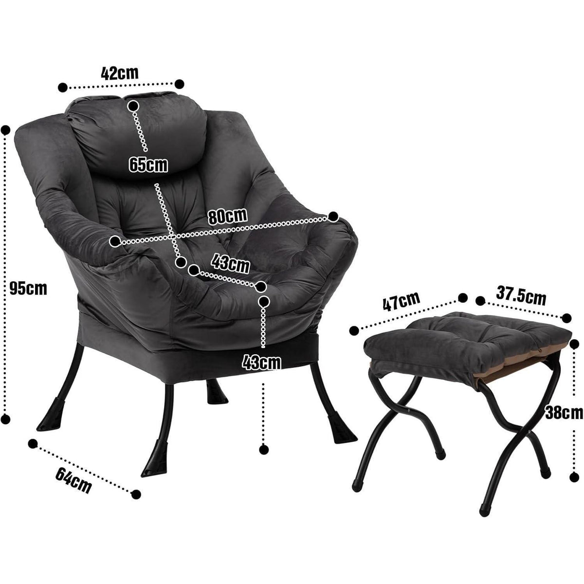 Ohrensessel mit Hocker – Grau Dunkelgrau, bequemer Relaxsessel
