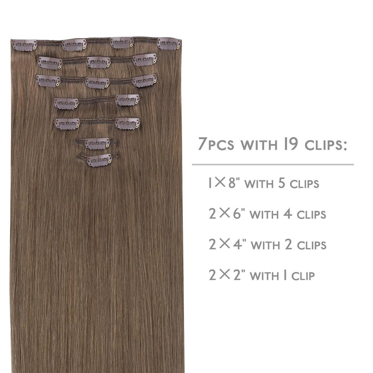 Clip in Echthaarverlängerung Helles Ash Braun 55cm