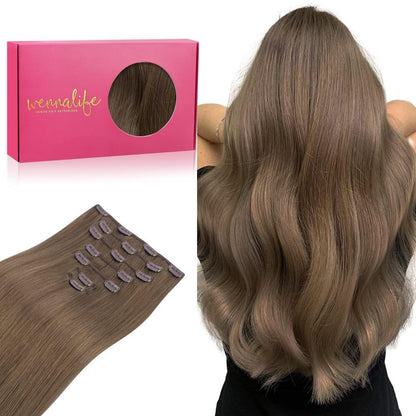Clip in Haarverlängerung Echthaar Aschbraun 40cm