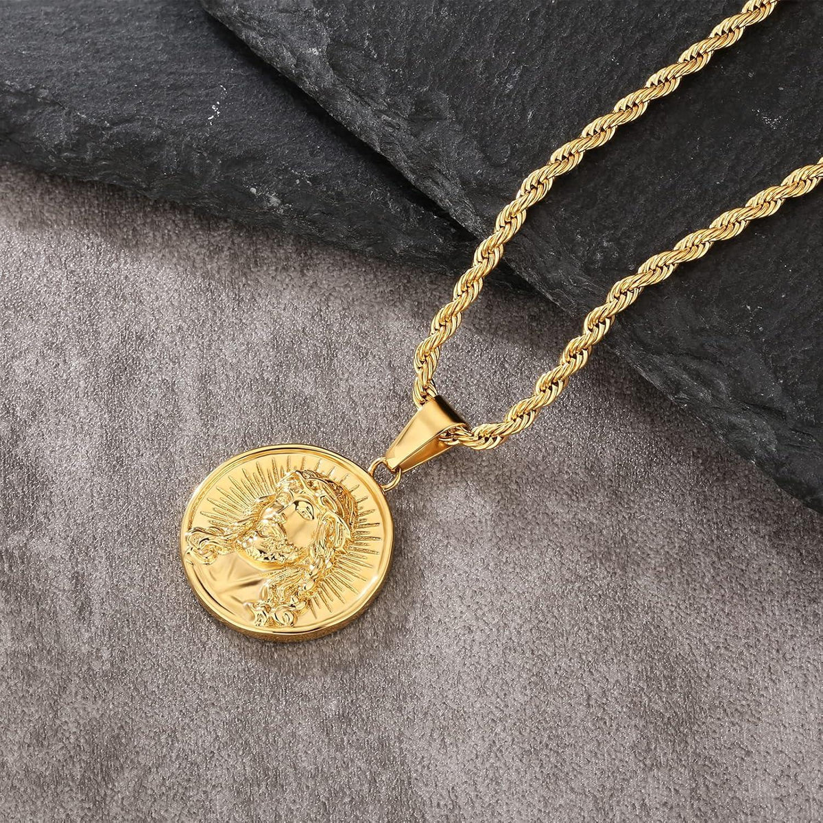 Goldkette mit Jesus Münze Anhänger, 2,5mm, 55,9cm