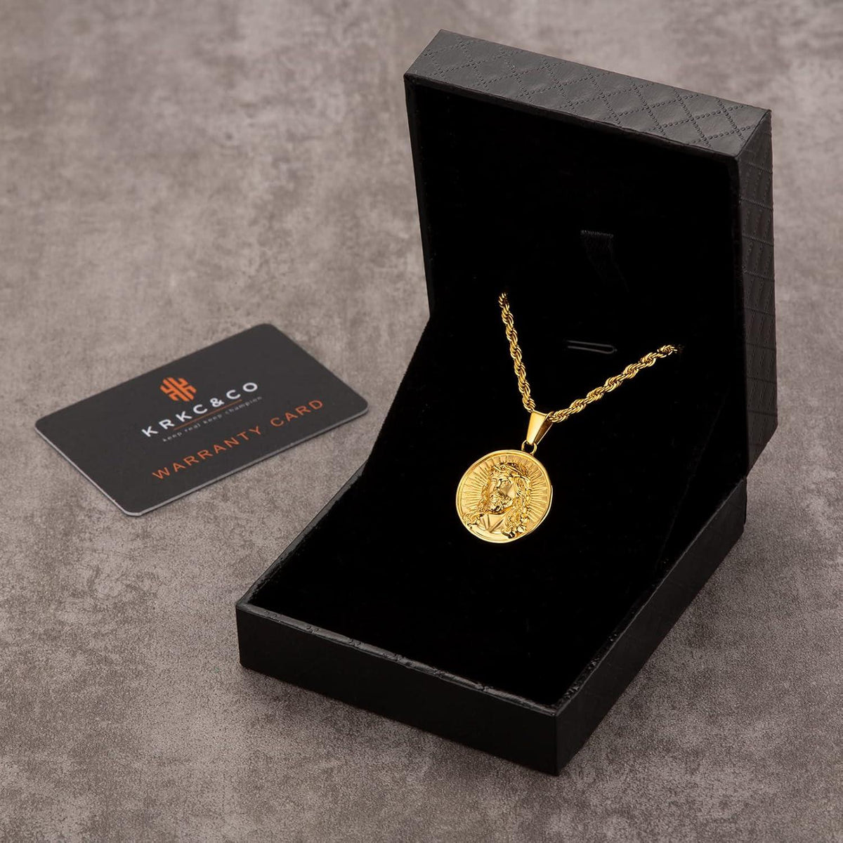 Kompass Kette mit Münze Anhänger Löwe Jesus Goldkette Silberkette
