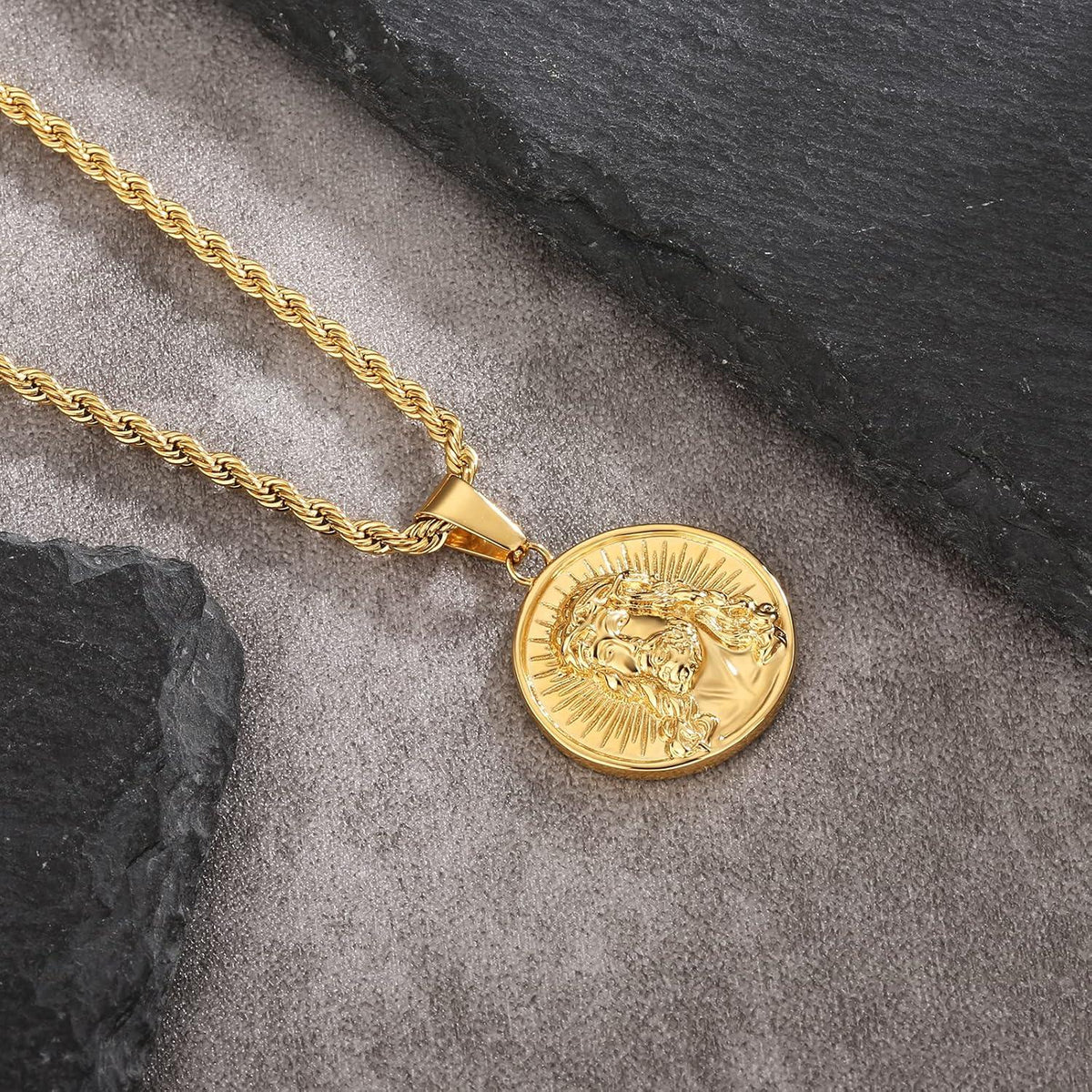 18K vergoldete Kompass Kette mit Münzanhänger für Männer und Frauen