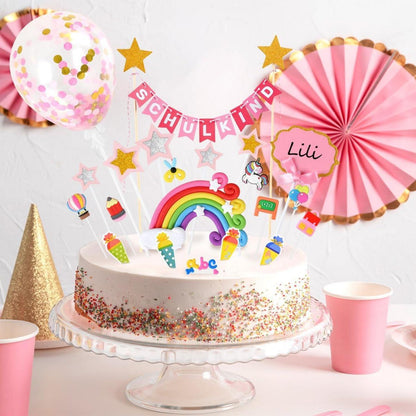 Tortendeko Einschulung Mädchen Rosa Schulkind Kuchendeko