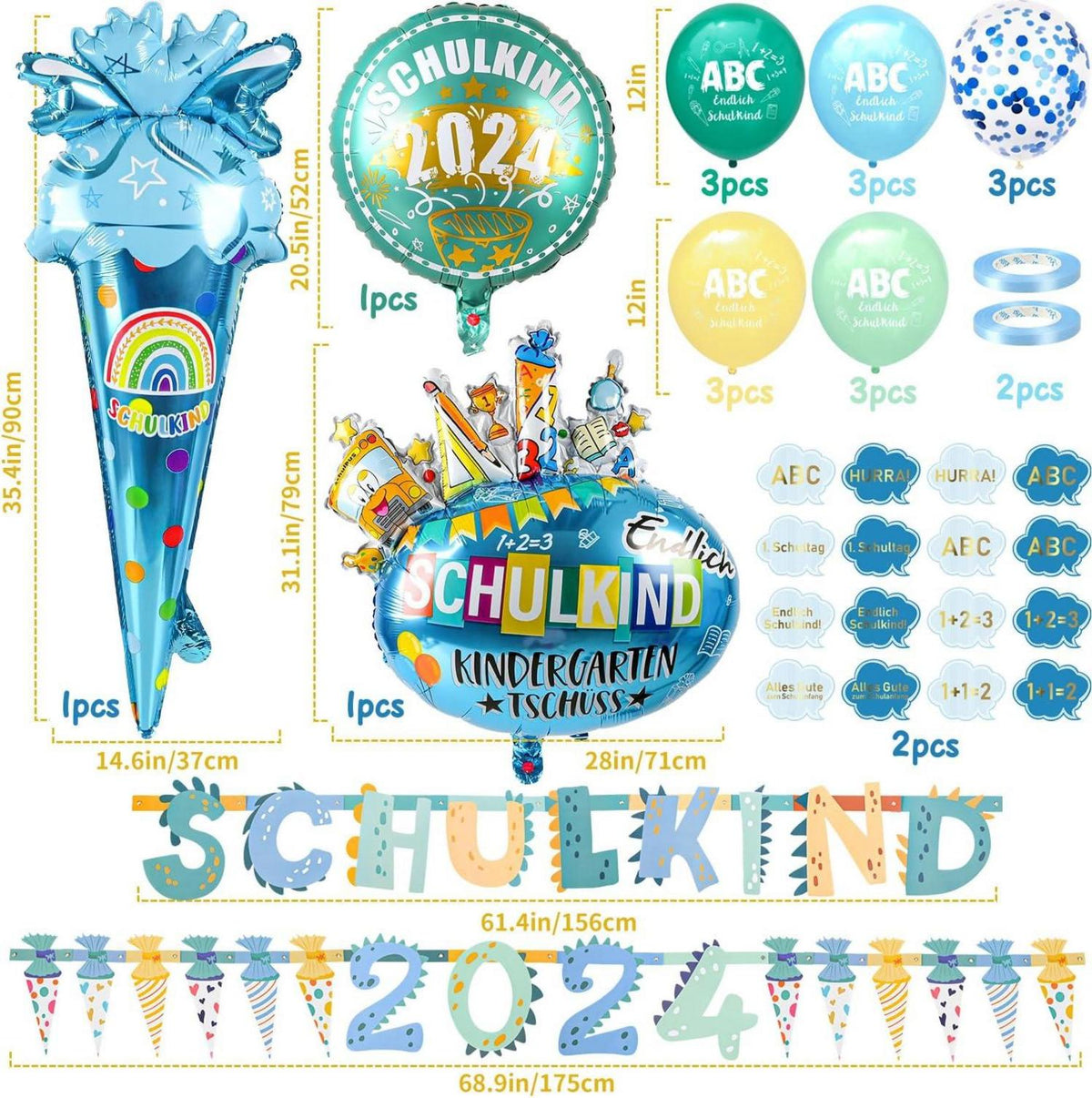 Einschulung Deko Junge 2024, Luftballon Zuckertüten Girlande