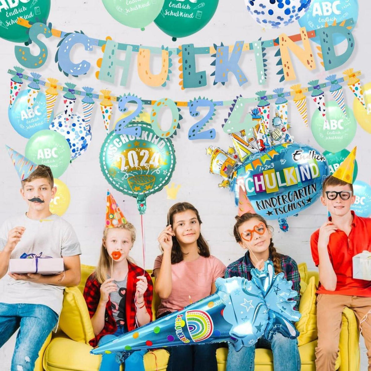 iZoeL SCHULKIND 2024 Deko Einschulung Junge Luftballon Konfetti Girlande