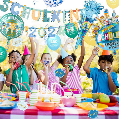 Einschulung Junge 2024 Deko Set: Girlanden Zuckertüten Luftballons