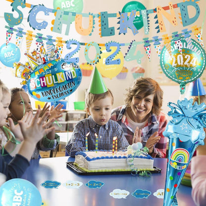 Einschulung Junge 2024 Deko Set: Girlanden Zuckertüten Luftballons