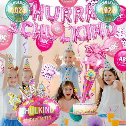 Rosa Mädchen Einschulung Deko Set mit Luftballon und Folienballon