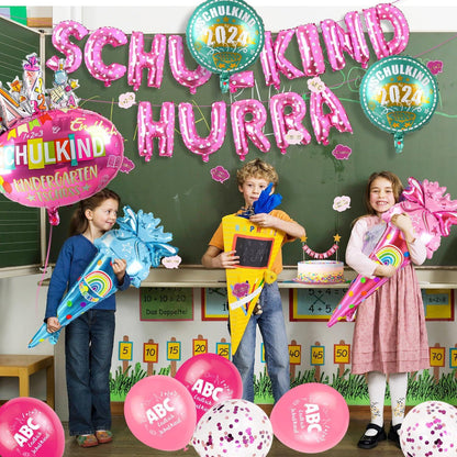 iZoeL Mädchen Einschulung Deko Set Girlande 2024 Luftballon Zuckertüte Konfetti