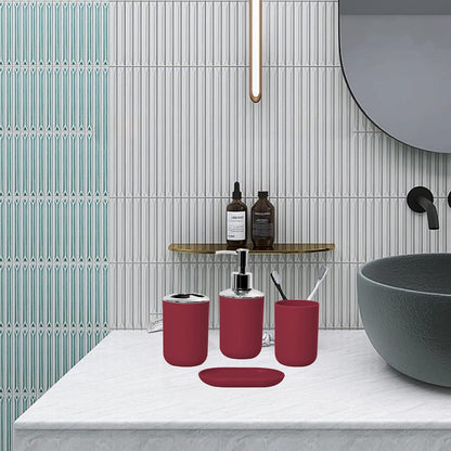 4-teiliges Badezimmer Set – Moderner Organizer in Weinrot