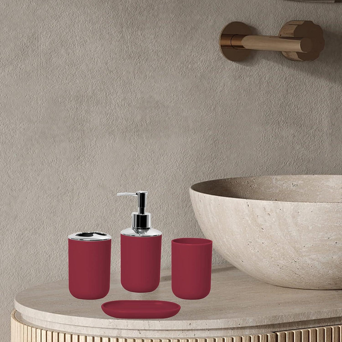 4-teiliges Badezimmer Set – Moderner Organizer in Weinrot