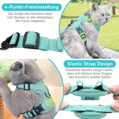 Ausbruchsicheres Katzengeschirr mit Leine, Mintgrün S
