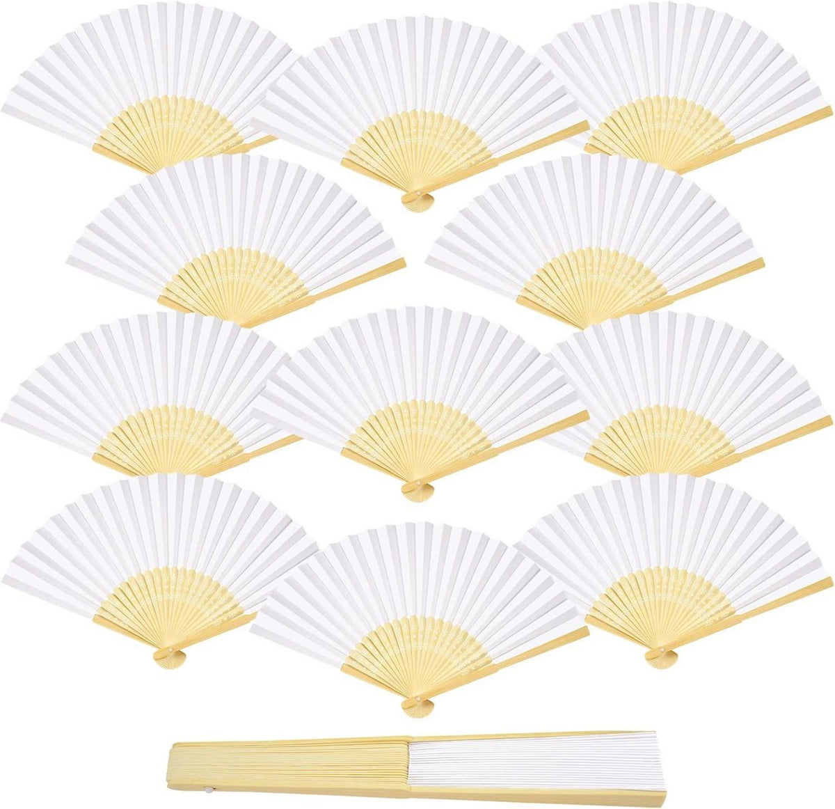 ZOOI 12er Pack Weiße Handfächer für Hochzeit und Party