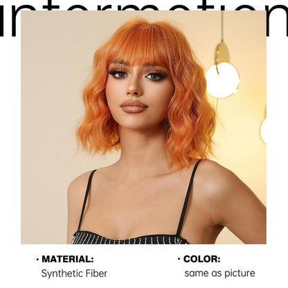 Orange Bob Perücke mit Pony – Gewelltes, Lockiges Haar