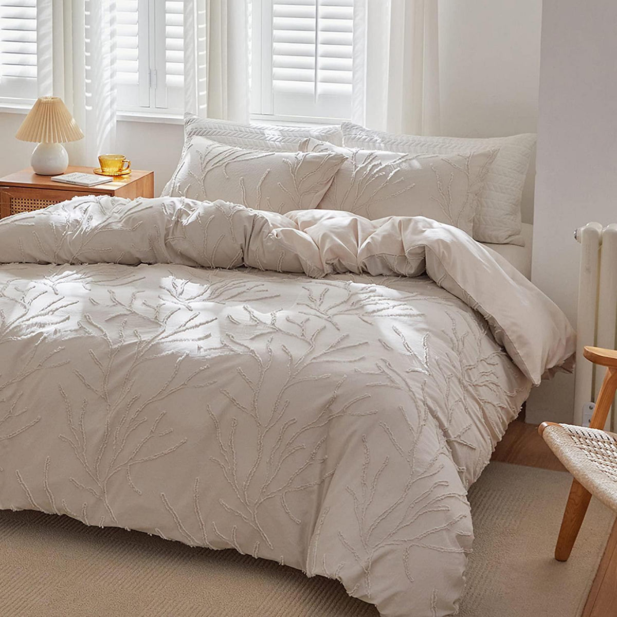 GETIYA Zweig Bettwäsche Set 135x200 Beige Mikrofaser