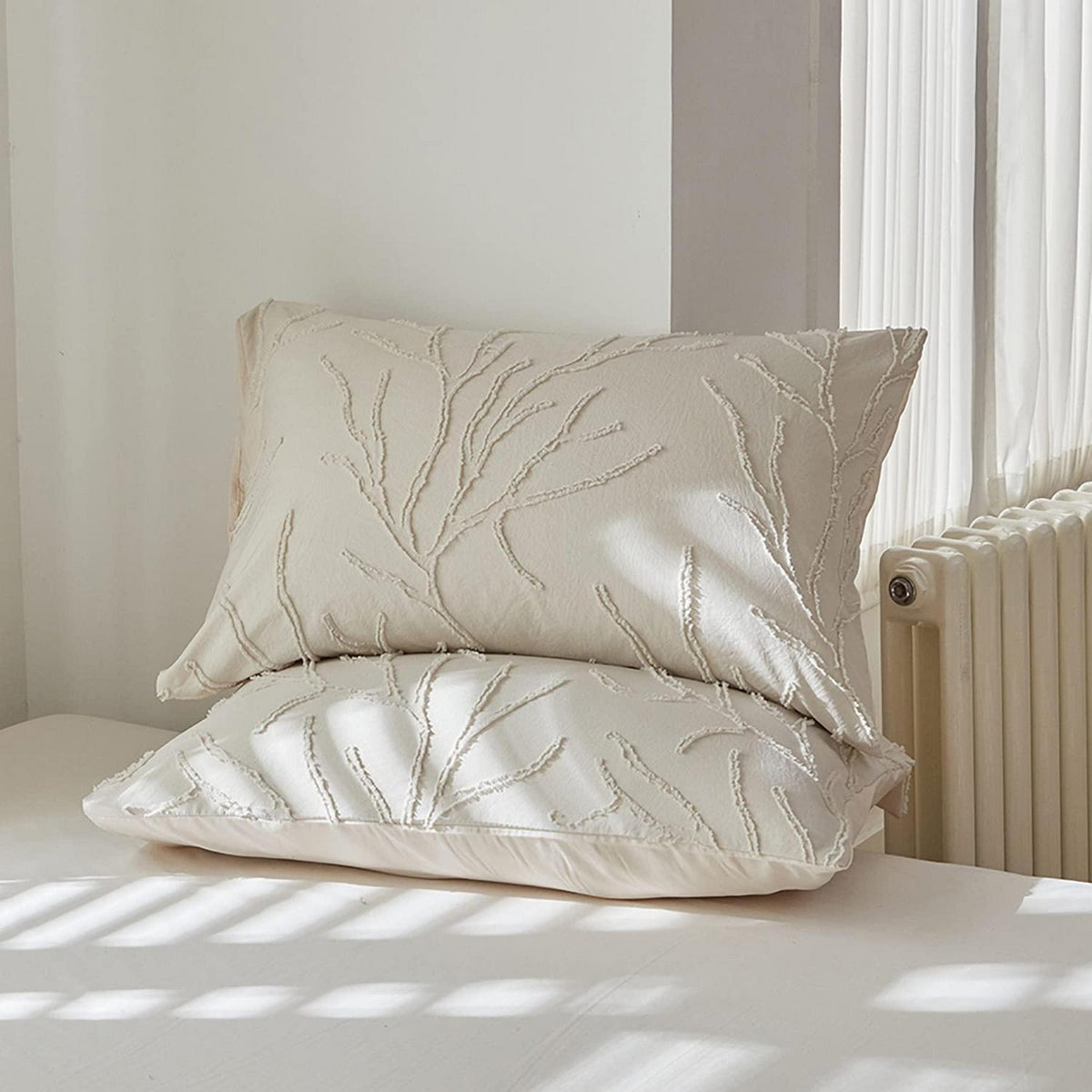 GETIYA Zweig Bettwäsche Set 135x200 Beige Mikrofaser