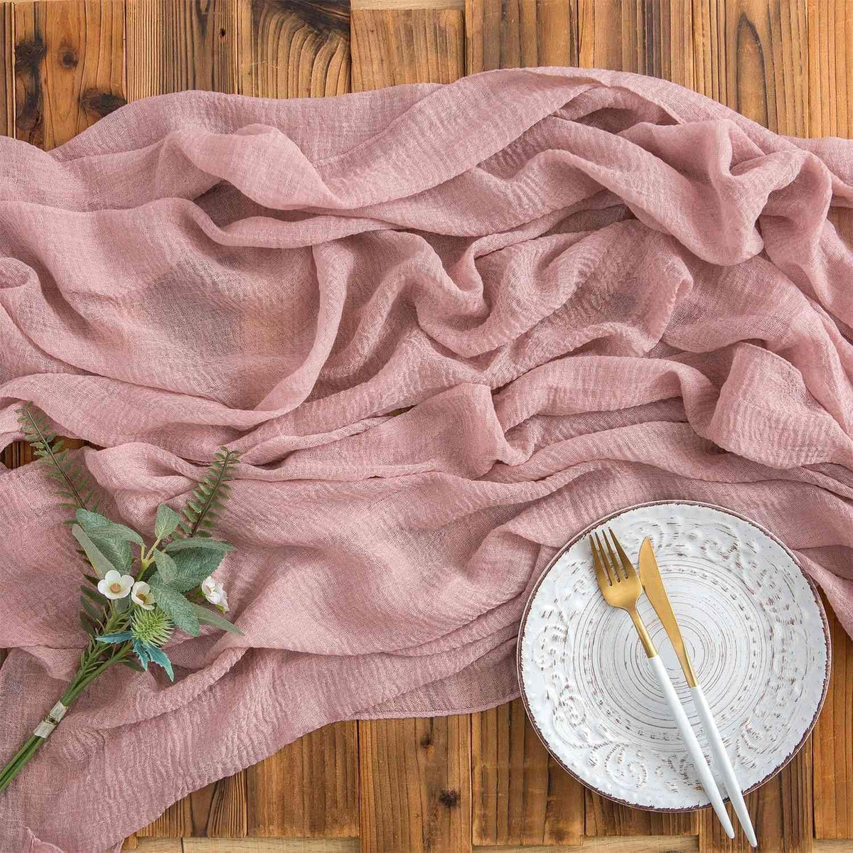 Musselin Tischläufer Altrosa Vintage 300x80cm Hochzeit Waschbar