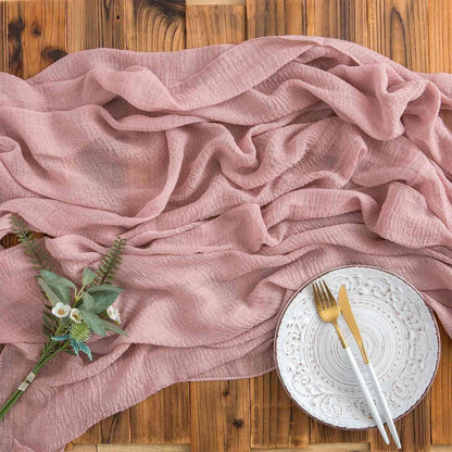 Musselin Tischläufer Altrosa Vintage 300x80cm Hochzeit Waschbar