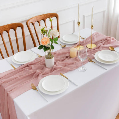 Musselin Tischläufer Altrosa Vintage 300x80cm Hochzeit Waschbar