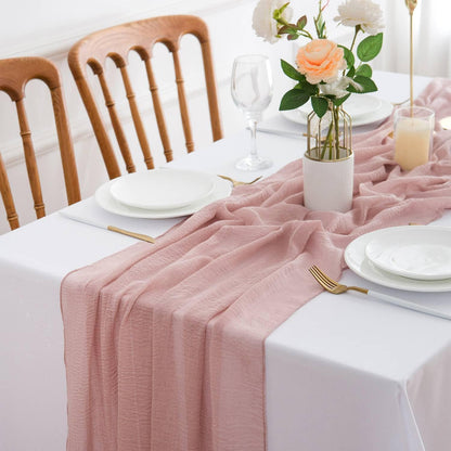Musselin Tischläufer Altrosa Vintage 300x80cm Hochzeit Waschbar