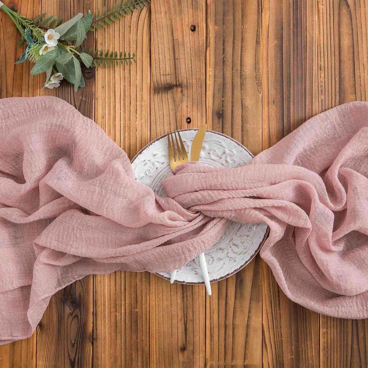 Musselin Tischläufer Altrosa Vintage 300x80cm Hochzeit Waschbar