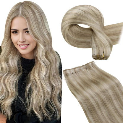 Echthaar Tressen Blond Highlight #P18/613 – 45cm, 100g