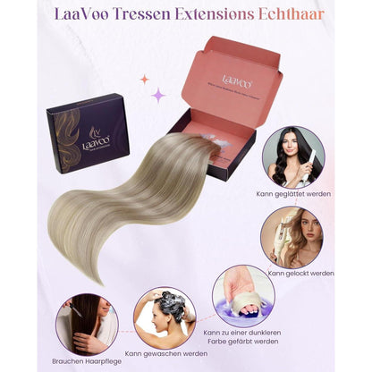 Echthaar Tressen Blond Highlight #P18/613 – 45cm, 100g