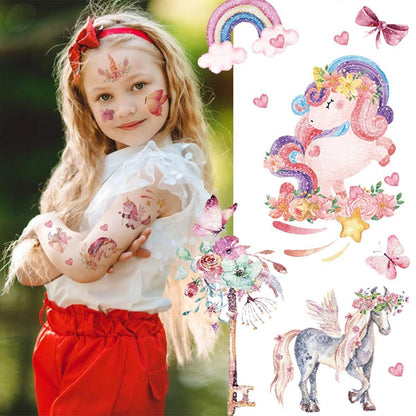 Glitzertattoos Kinder | 200+ Designs Set | Einhorn Schmetterling | Hautfreundlich