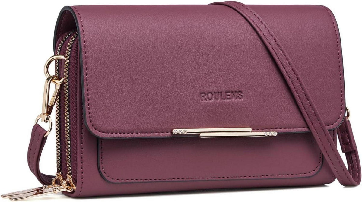 Kleine Handytasche Damen PU Leder Umhängetasche Burgunderrot