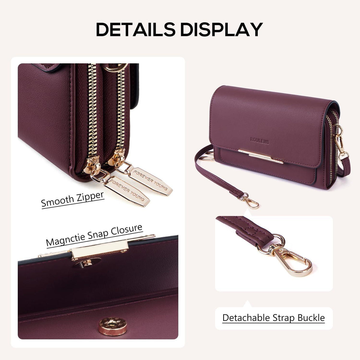 Kleine Handy Umhängetasche Damen PU Leder Crossbody A-burgunderrot