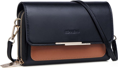 Kleine Handy Umhängetasche Damen PU Leder Schultertasche Schwarz Braun