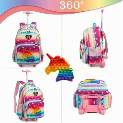 Schulranzen mit Rollen für Mädchen – Einhorn Design mit Zubehör